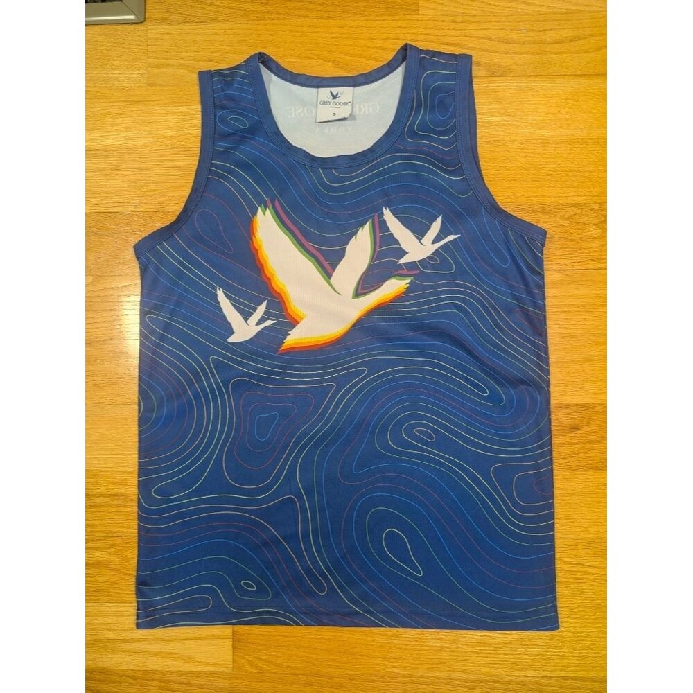 Grey Goose Vodka Tank Top Mens S Blue Geese Topographic Promo Athletic Jersey